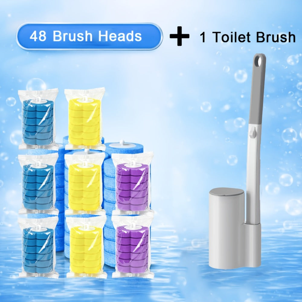 Disposable Toilet Brush Set with Replacement Brush Heads Wall Mounted or Floor Standing Bathroom Cleaning Brush Kit Hygienic No-Touch Design 19 25 31 37 49 Piece Set or Heads Only Options