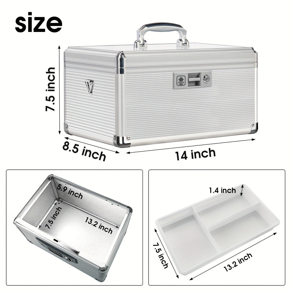Aluminum Alloy Lockable Medicine Box ¨C Double Layer Large Capacity Storage Box with Key Lock, Handle & Tray for Medicines, Documents & Valuables, 10¡±/12¡±/14¡±/16¡± Home Security Box
