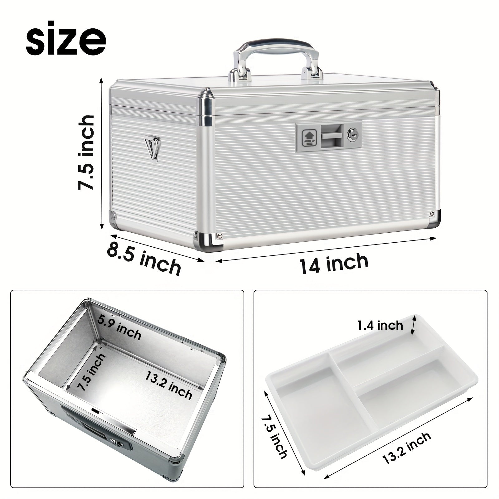 Aluminum Alloy Lockable Medicine Box ¨C Double Layer Large Capacity Storage Box with Key Lock, Handle & Tray for Medicines, Documents & Valuables, 10¡±/12¡±/14¡±/16¡± Home Security Box