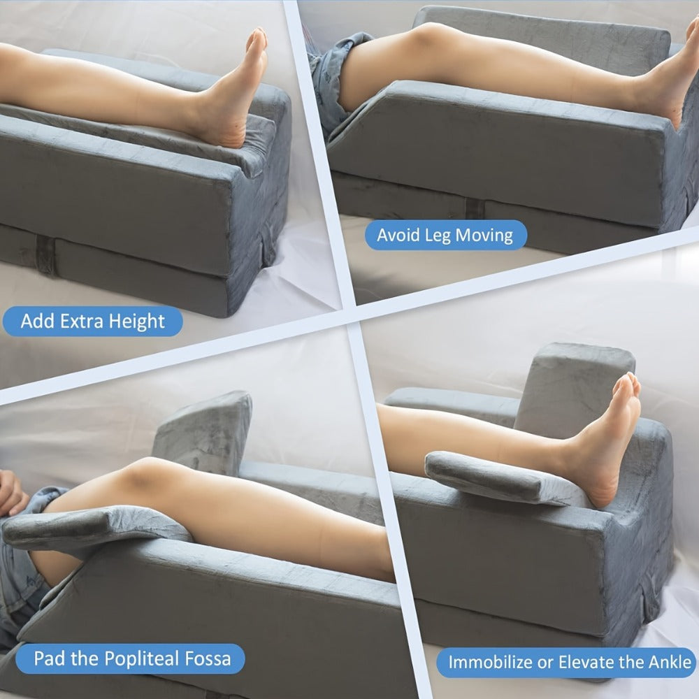 Leg Elevation Pillow Memory Foam Wedge Knee Ankle Support Foot Rest Pillow with Handles Blood Circulation Relief Washable Velvet Cover Post Surgery Recovery