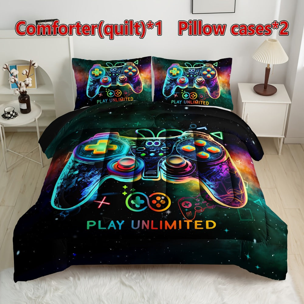 Kids Comforter Set 3 Piece Soft Breathable Quilt with 2 Pillowcases - Digital Print Bedding Set for Bedroom Dorm, Twin Full Queen King, Boys Girls Bed Set
