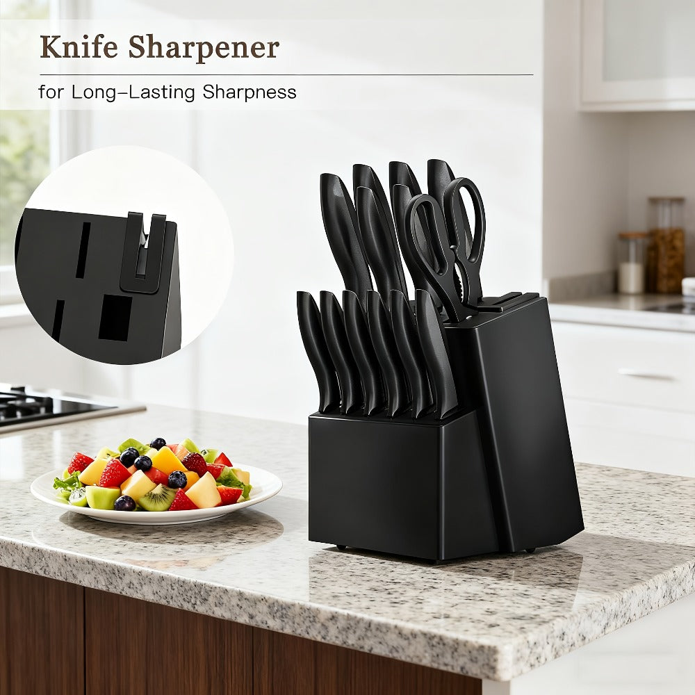 Stainless Steel Kitchen Knife Set Chef Knife Damascus Black Knife Block