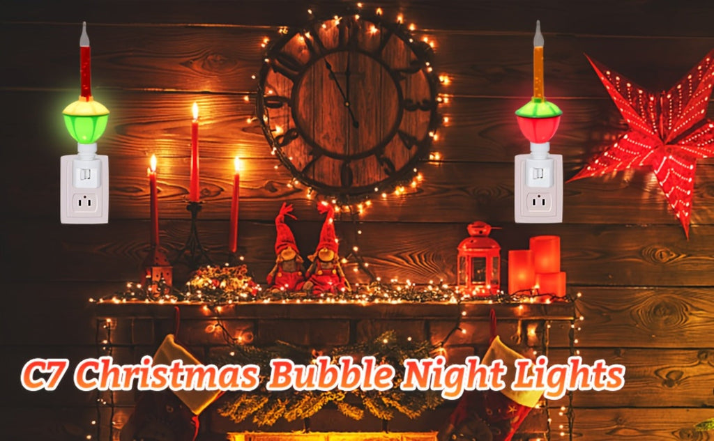 Christmas Bubble Lights 2 Pack Traditional Multi-Color Bubble Liquid Night Lights Plug-In Wall Light for Christmas Tree Thanksgiving Living Room Bedroom Corridor Holiday Decoration