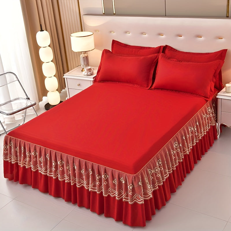 Macrame Lace Bed Skirt Set 3pcs ¨C Double Layer Non-Slip Bed Skirt with 2 Pillowcases All Seasons Twin Full Queen King