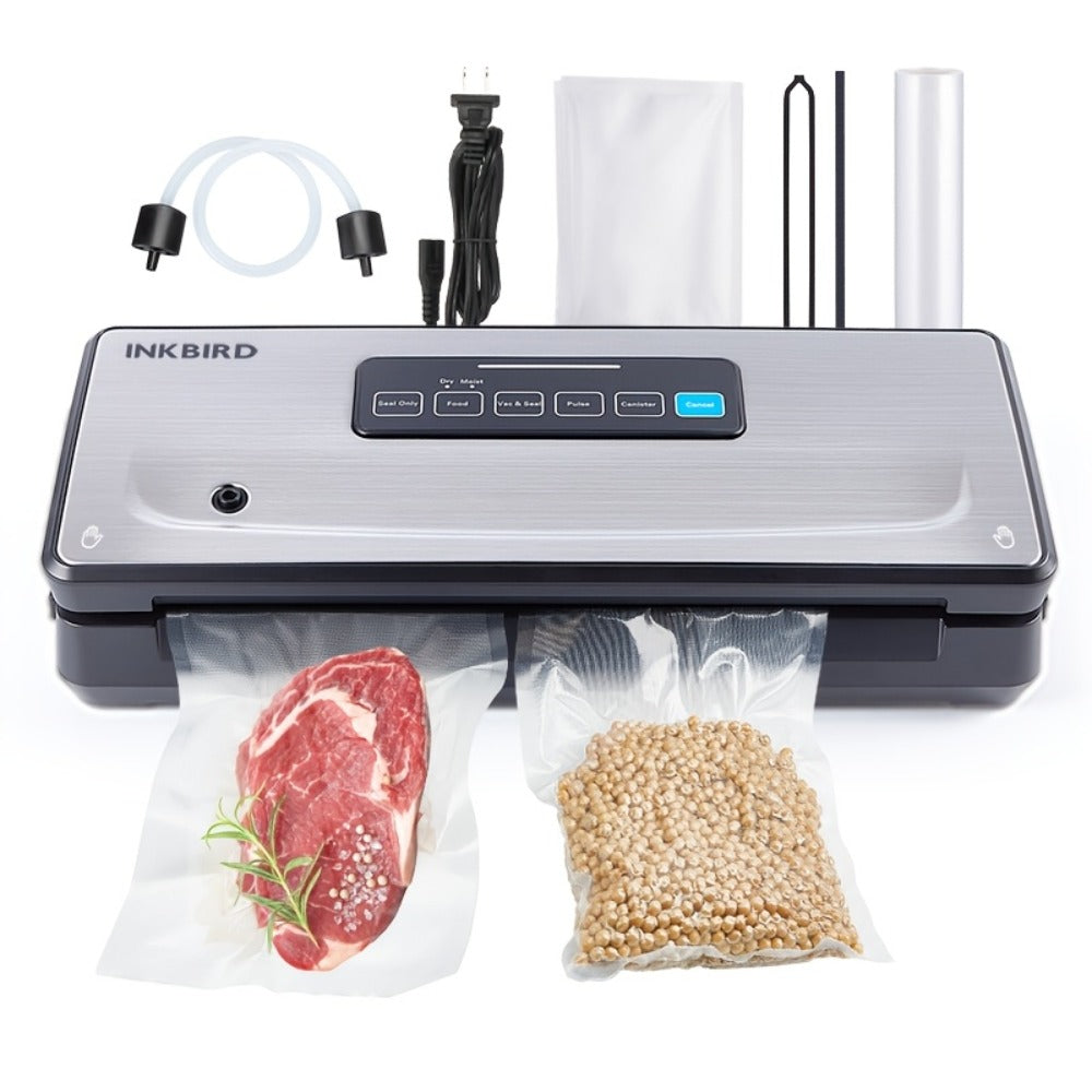 Vacuum Sealer Machine 85KPA ¨C INKBIRD 10-in-1 Food Sealer with Bag Storage, Built-In Cutter, Moist/Dry/Pulse/Liquid/Canister Modes, 200 Continuous Seals, Compact Design for Food Preservation & Sous Vide