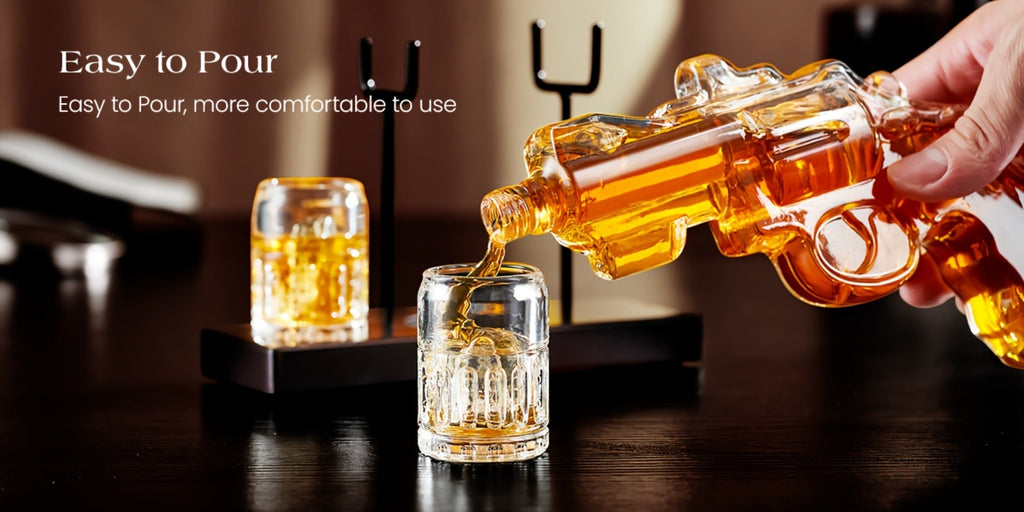 Pistol Whiskey Decanter Set with 2 Shot Glasses ¨C Cool Liquor Dispenser Gift for Him, Husband, Dad | Unique Birthday & Anniversary Bar Gift