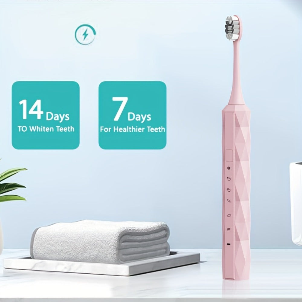 Sonic Electric Toothbrush IPX8 Waterproof ¨C USB Rechargeable, Smart Timer, Metal Handle, 5 Replacement Brush Heads, Soft Bristles for Adults Men & Women ¨C Black & Blue