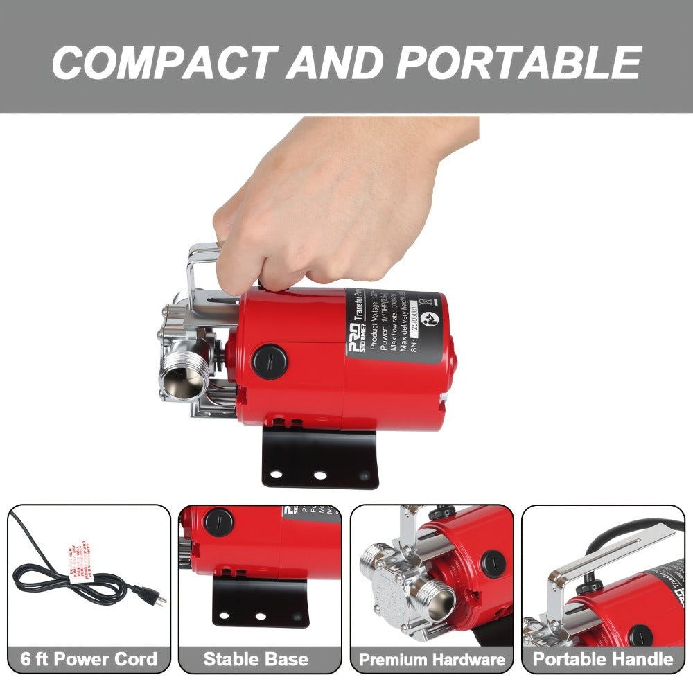 Portable Electric Water Pump 330 GPH ¨C 1/10 HP 120V Heavy Duty Utility Pump with Hose, High-Flow Water Transfer Pump for Pool Drain, Flood Removal, Sump, Aquarium & Household Water Transfer (AC)