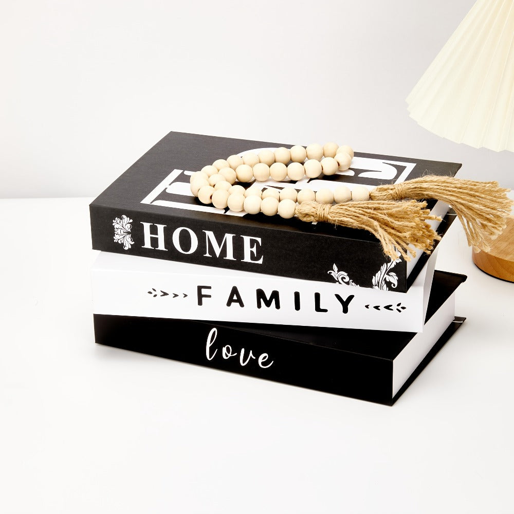 Decorative Book Set 3pcs Fake Books with HOME FAMILY LOVE Design - Elegant Black Minimalist Faux Books for Shelf Decor Living Room Coffee Table Home Soft Decoration Modern Interior