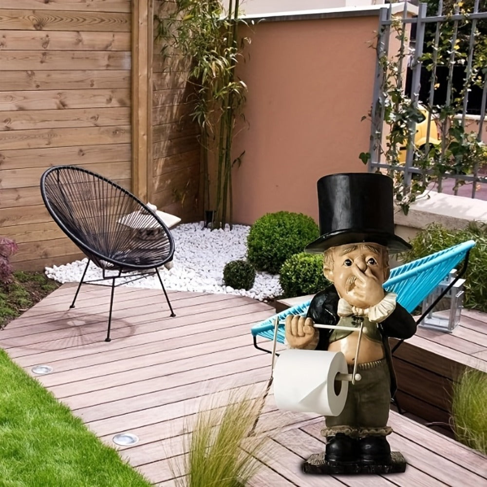 Paper Towel Holder Funny Toilet Butler Statue - Novelty Resin Bathroom Decor Figurine, Freestanding & Wall Hanging, Painted Finish, Unique Housewarming Christmas Halloween Gift for Bathroom