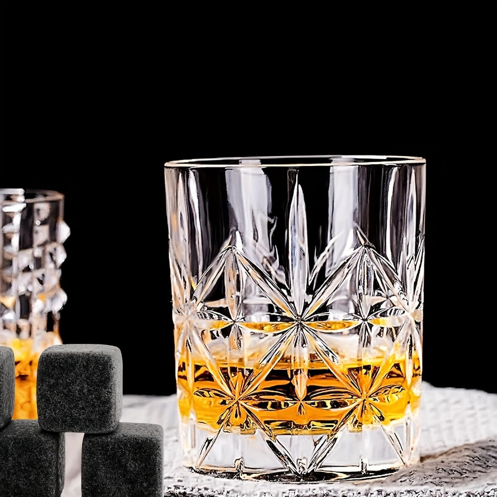 Whiskey Glasses Set of 6 - FBL&HM Lead-Free Crystal Old Fashioned Cocktail Glasses, 10oz Oval Stripe Bar Tumbler for Bourbon, Scotch, Brandy, Vodka & Mixed Drinks, Dishwasher Safe