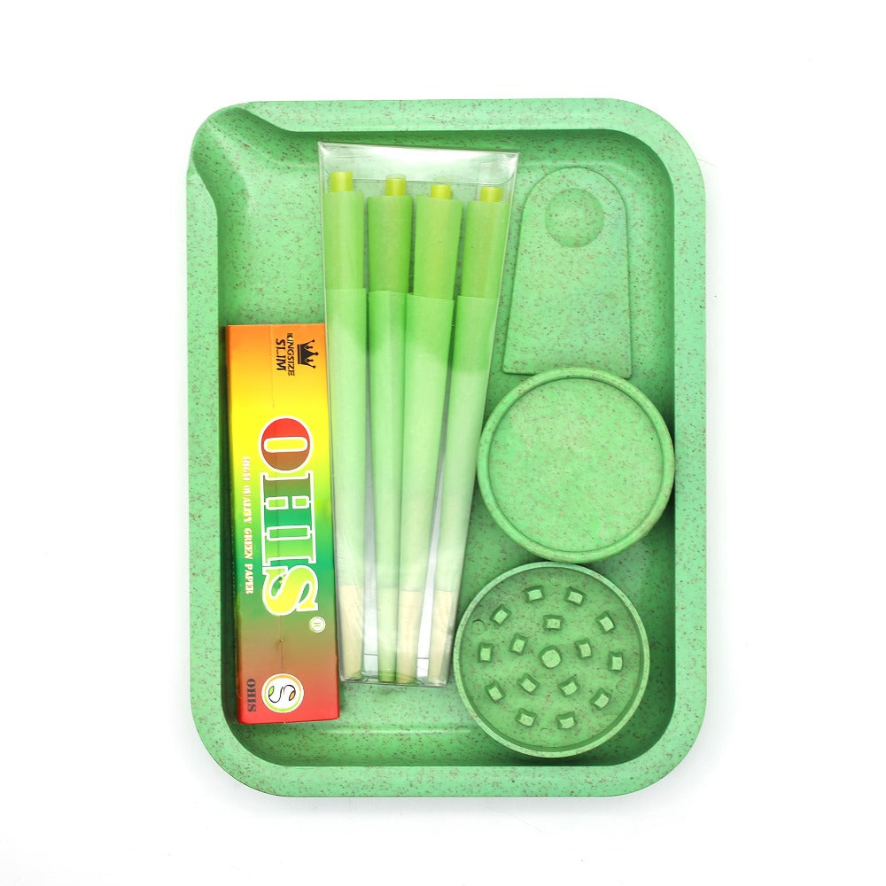 Smoking Set with Double-Layer Grinder, Rolling Paper, 8 Pre-Rolled Cones & Rolling Tray - Complete Starter Kit | 3 Colors | Gift Set