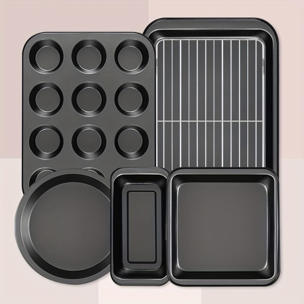 Nonstick Bakeware Set with Cooling Rack Cookie Sheet Cake Pans Loaf Muffin Pizza Pan Oven Safe Baking Pans Set for Kitchen 6 14 15 Piece