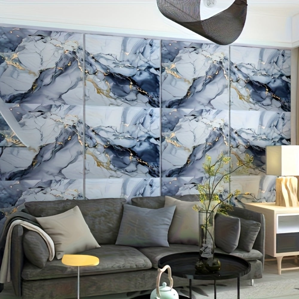 Peel and Stick Marble Tile Stickers ¨C Self Adhesive Foam Wall Tiles for Bathroom Kitchen Office Bohemian Home Decor (50/100pcs, White/Gray/Black/Blue Gold)