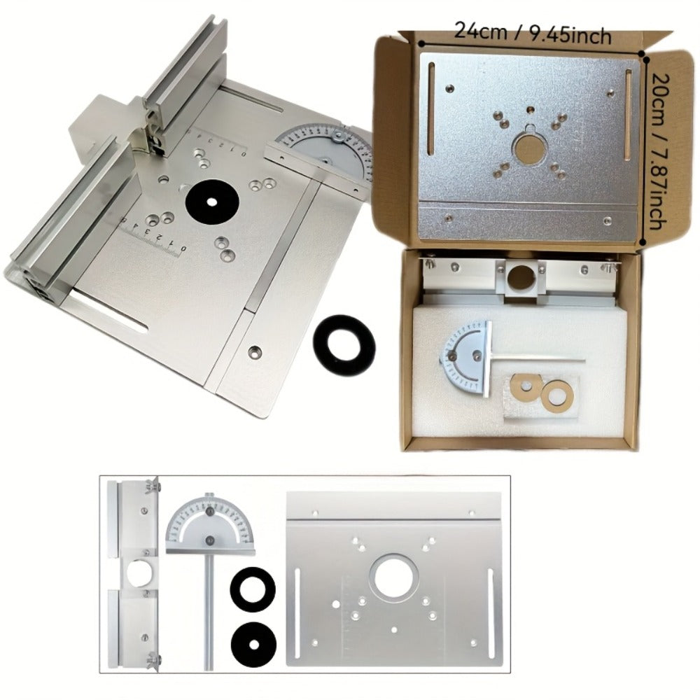 Aluminum Router Table Insert Plate with Fence & Miter Gauge - Precision Woodworking Tool, Dual Function Design, No Electricity Required, Compatible with Standard Router Tables for DIY & Cabinet Making
