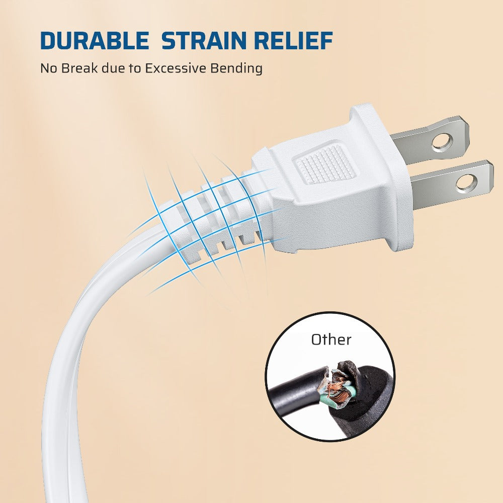 Extension Cord 4 Pack 3FT 3-in-1 Outlet 2 Prong Plugs 16AWG SPT-2 Cable Twist-Lock Safety Cover 13A 125V for Home Office Workshop Indoor Use White