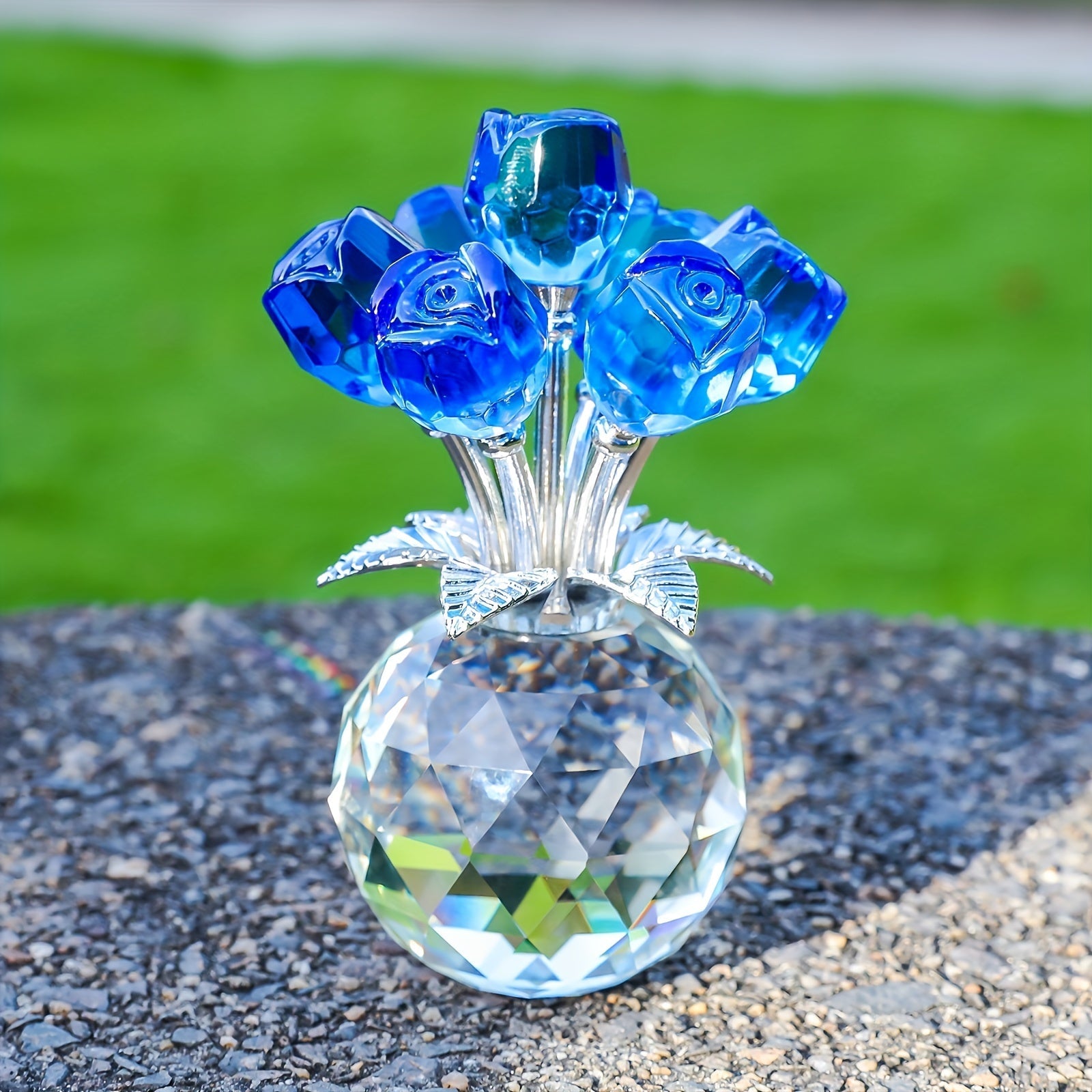 Artificial Rose Bouquet Crystal Eternal Fake Flowers - Colored Silk Roses for Valentine's Day, Mother's Day, Anniversary, Christmas & Wedding | Decorative Faux Rose Gift in Red, Pink & Blue