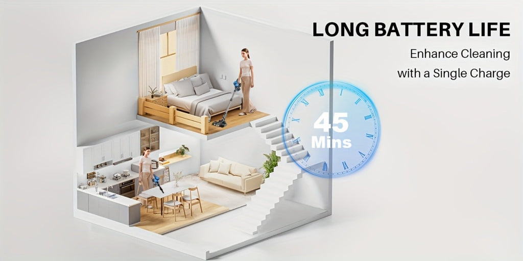 Cordless Stick Vacuum Cleaner 56-68Kpa ¨C Lightweight 8-in-1 Handheld Vacuum with Rechargeable Battery, 45 Min Runtime for Hard Floors, Carpets & Pet Hair