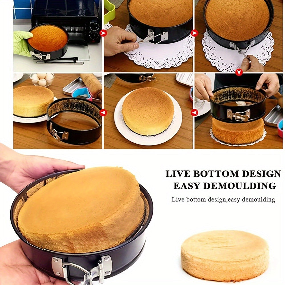Removable Bottom Cake Pan Set, Nonstick Carbon Steel Round & Heart Shaped Springform Baking Pans, Easy Release Cake Molds for Cheesecake Mousse Layer Cake, 3-Piece or 6-Piece, Black