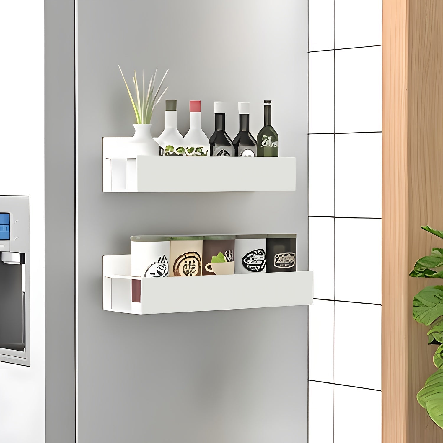 Magnetic Storage Box Organizer for Refrigerator, Washing Machine & Coffee Machine ¨C Strong Magnetic Adsorption No-Drill Spice Rack & Kitchen Organizer, Stylish Household Storage (Black/White, 2/4pcs)