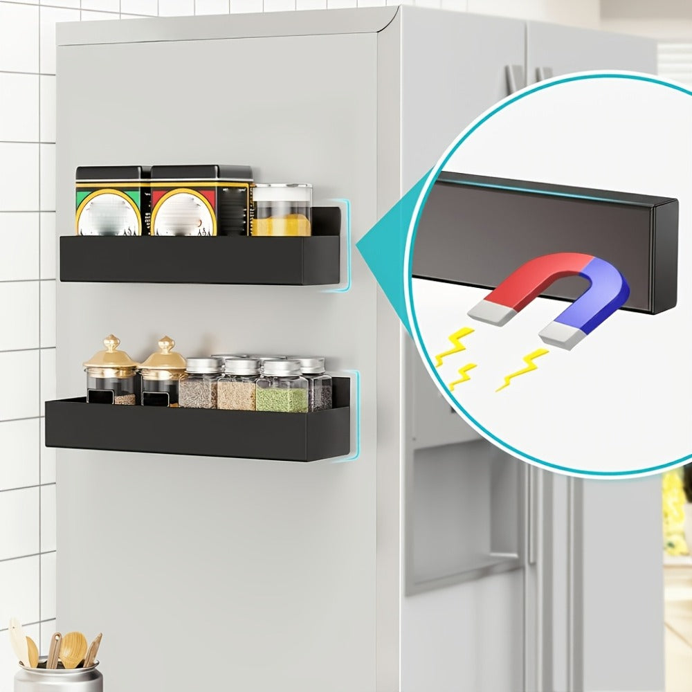 Magnetic Refrigerator Storage Rack 2/4pcs Fridge Side Organizer, Multi-Purpose Magnetic Storage Box for Kitchen Bathroom, Space-Saving Magnetic Shelf for Spices Paper Towels, White or Black