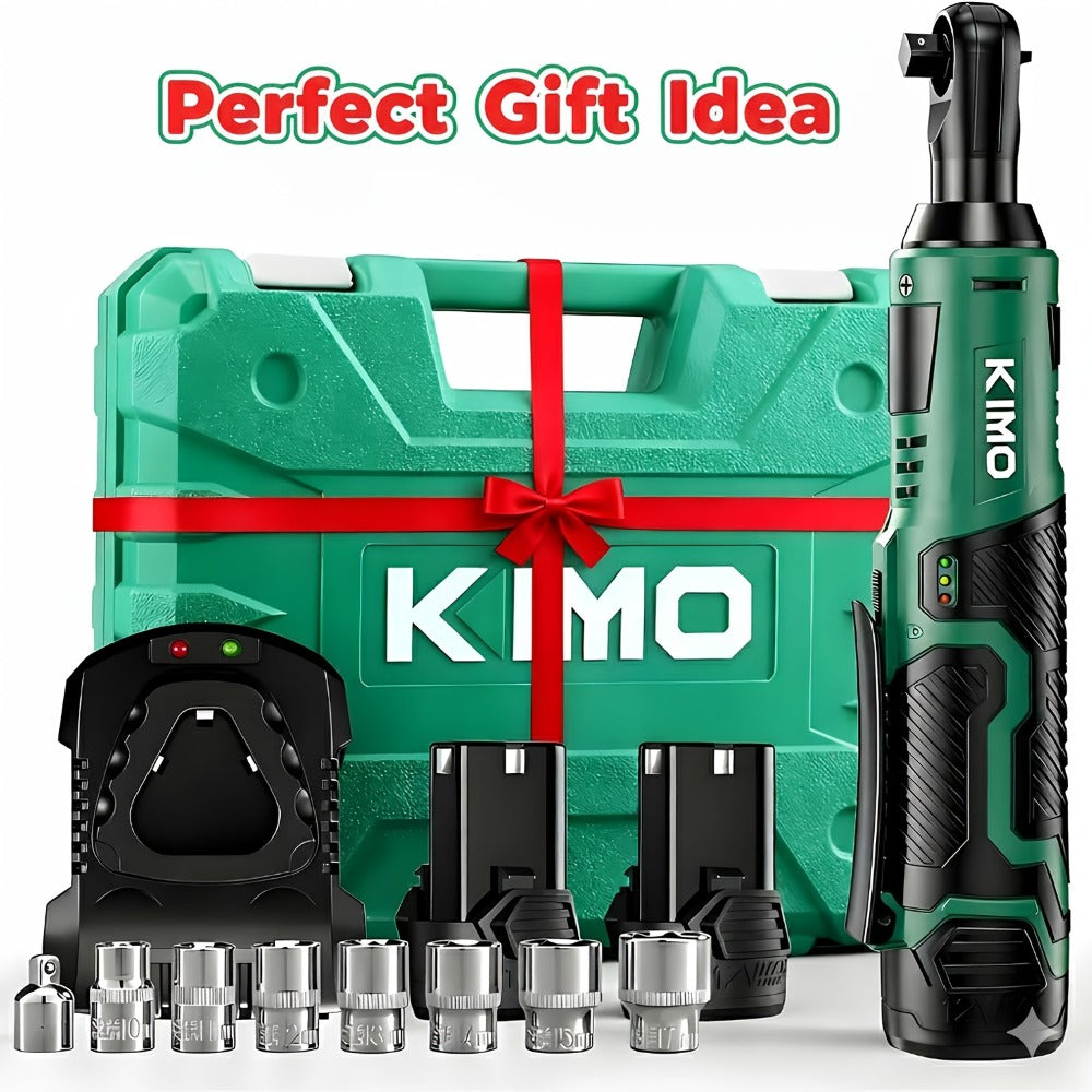 Cordless Ratchet Wrench 3/8 Inch 12V ¨C KIMO 40ft-lb Torque Power Ratchet Set with 2.0Ah Battery, Fast Charger & 8 Sockets
