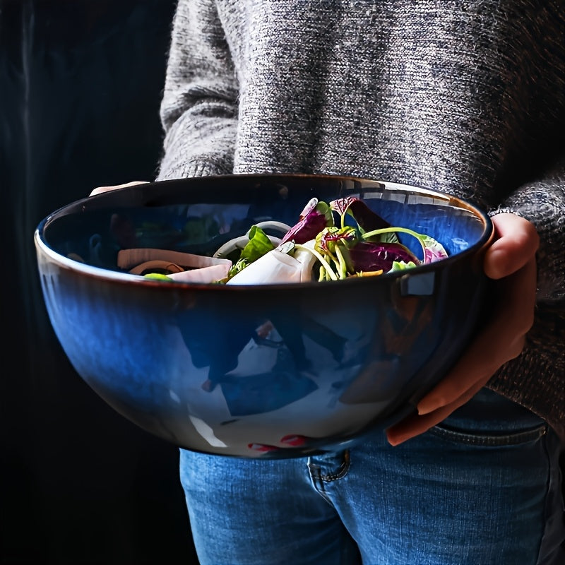 Extra Large Ceramic Bowls Set of 2 ¨C 81oz Deep Blue Salad Bowl, Ramen Noodle Soup Bowl, Stylish Durable Dinnerware for Home Kitchen, Restaurant & Holiday Gift