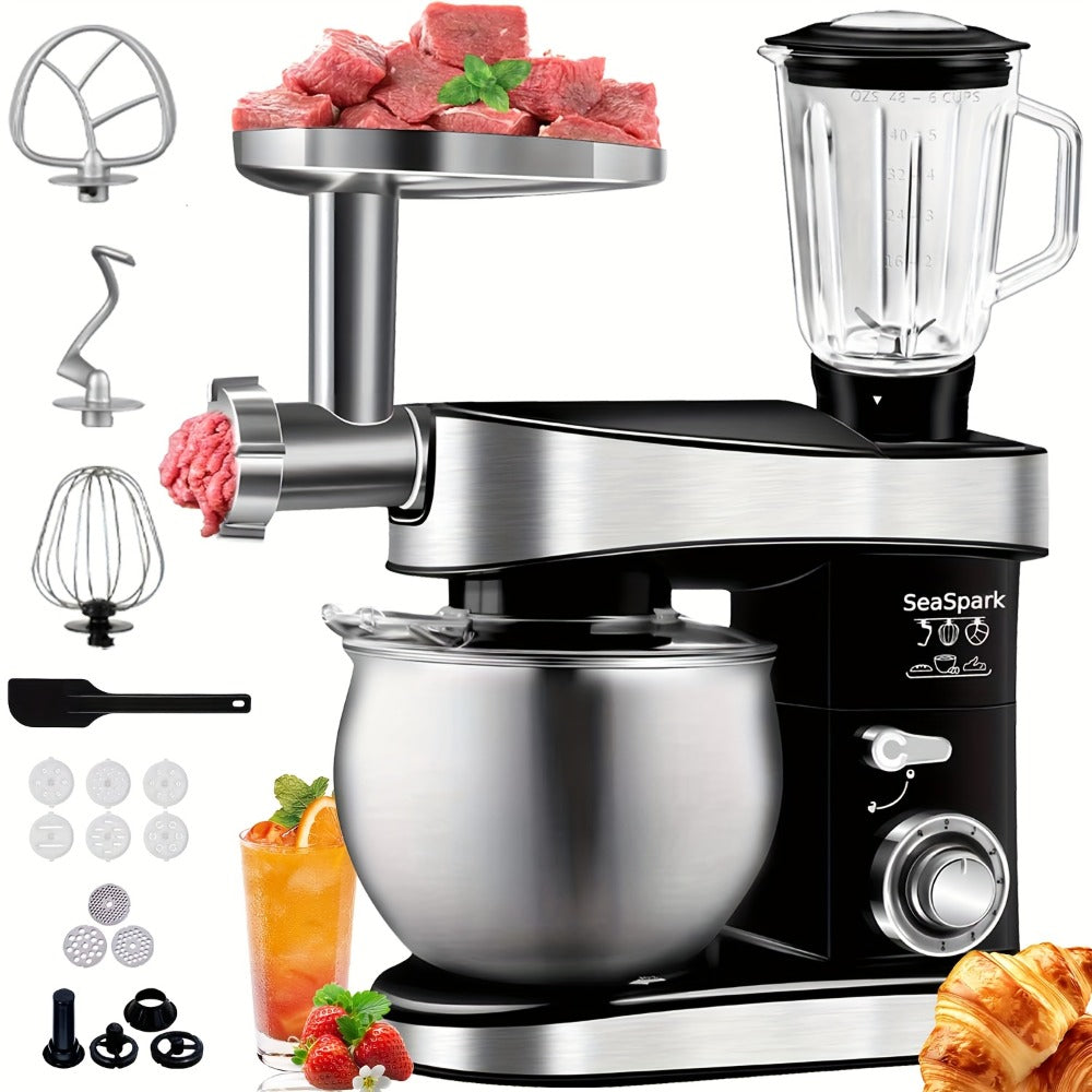Stand Mixer 6-in-1 400W with 6.3QT Stainless Steel Bowl ¨C 6-Speed & Pulse Tilt-Head Kitchen Mixer with Dough Hook Beater Whisk Juicer Meat Grinder Noodle Press | Electric Food Mixer Black Red Purple Silver