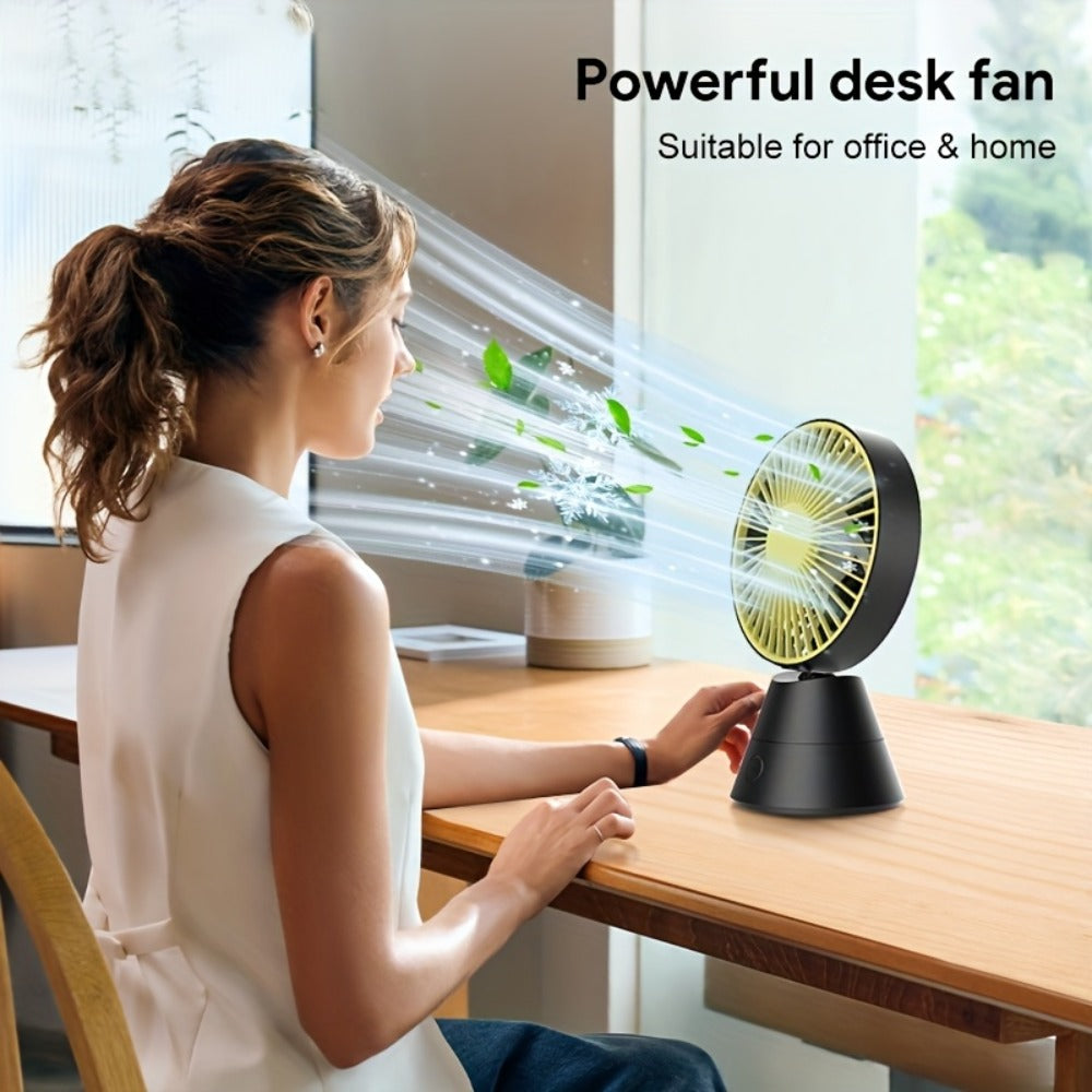 Desktop Fan Auto Oscillating 1800mAh USB Rechargeable, Portable Personal Fan with Wide-Angle Swing, Lightweight Compact Cooling Fan for Home, Office, Dormitory, Outdoor and Travel