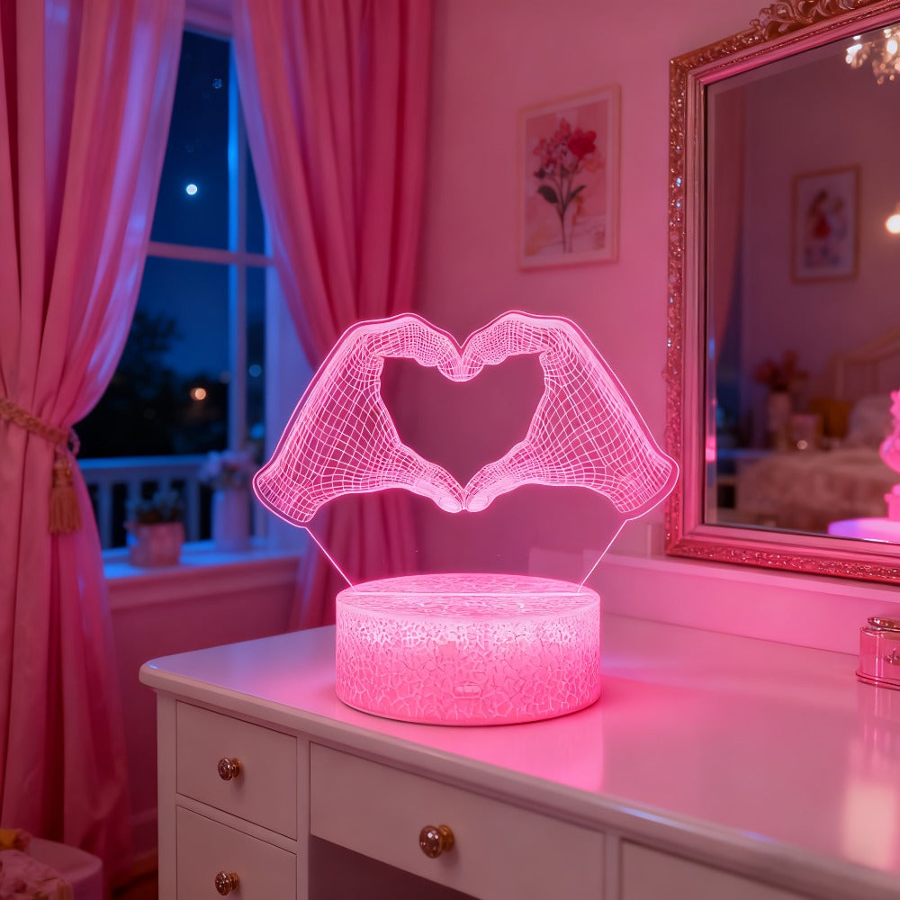3D Heart Hands LED Night Light 16 Color Changing Optical Illusion Lamp Touch Remote Control Dimmable Bedside Table Lamp for Bedroom Valentine Gift Birthday Housewarming