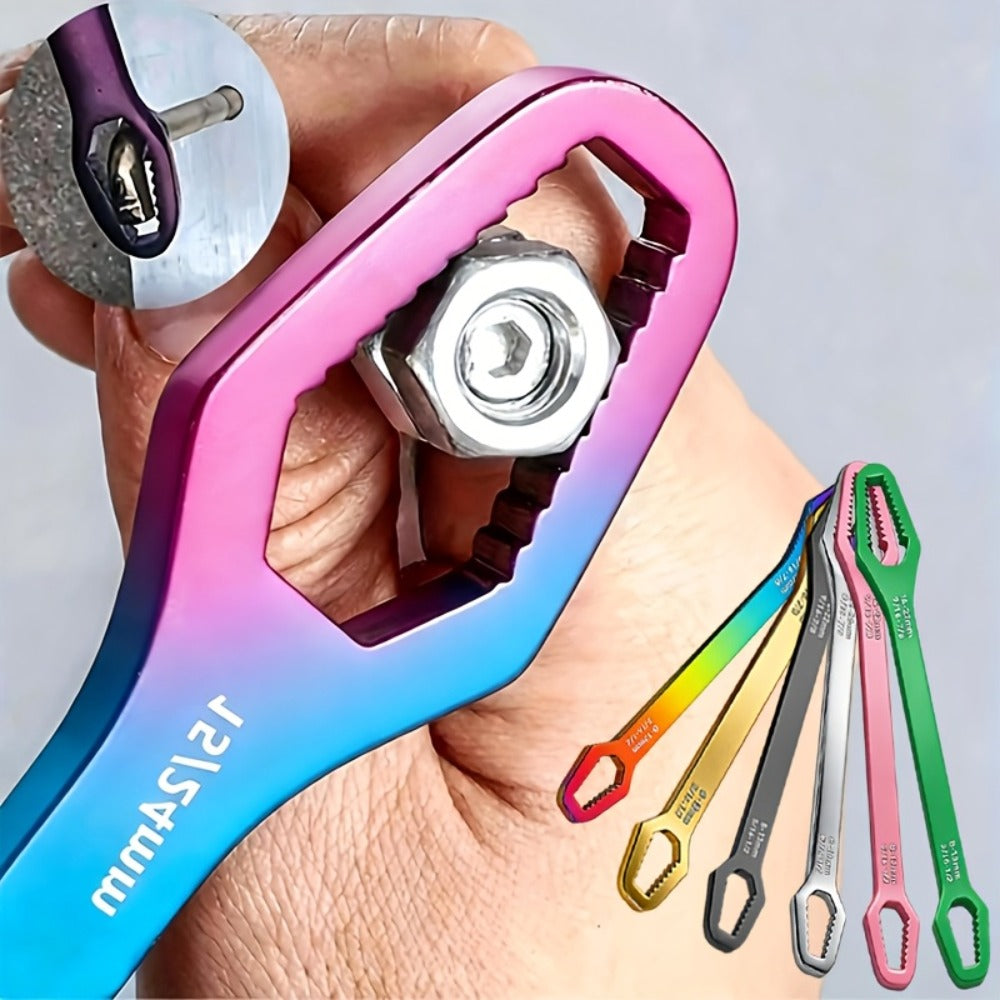 Torx Wrench Set 2pcs Adjustable Self-Tightening Dual End Carbon Steel Portable Handle Multi-Functional Universal Wrench for Car Repair Automotive Bike Motorcycle Home DIY Random Color