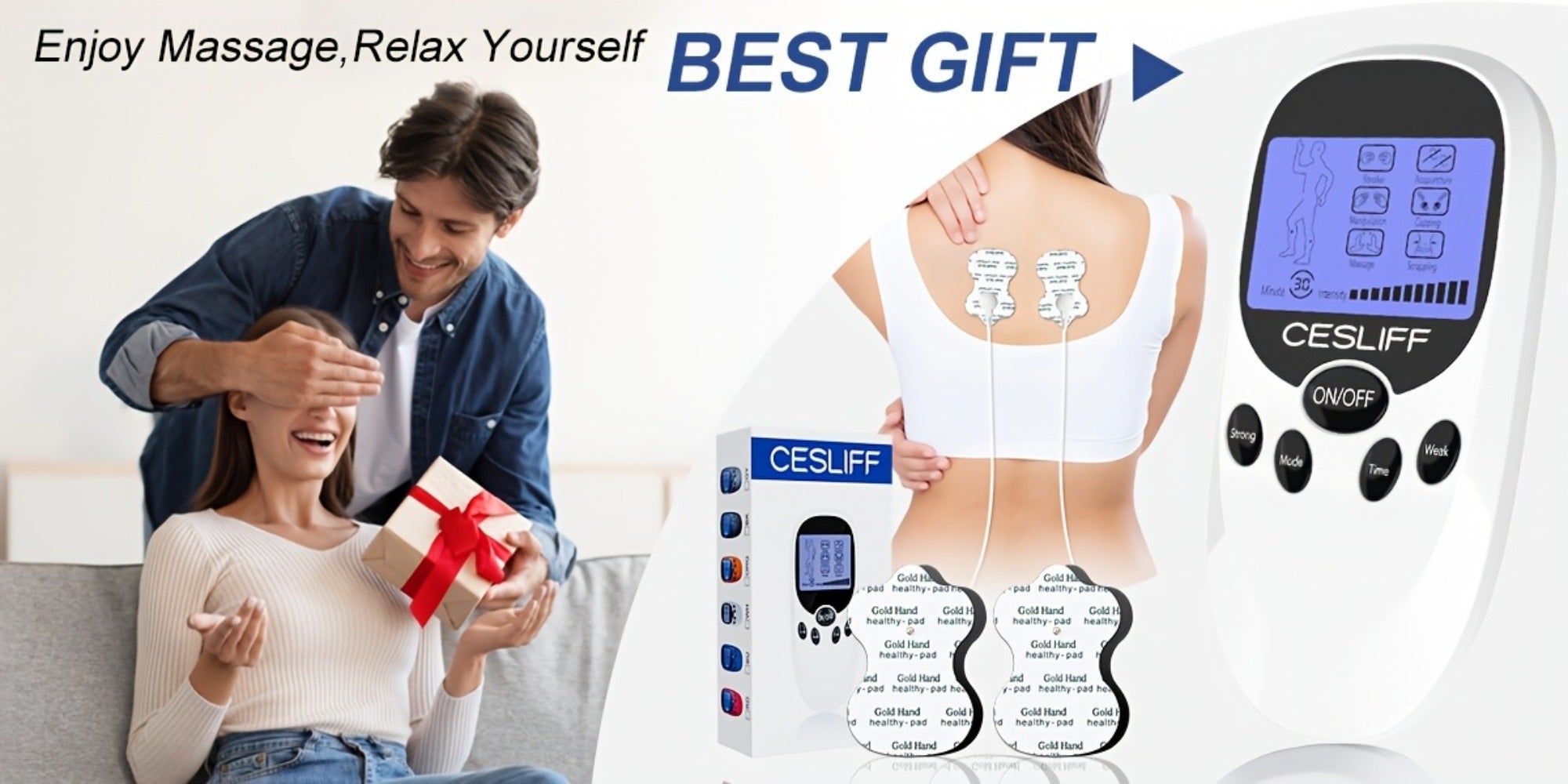 TENS EMS Dual Channel Muscle Stimulator Massager ¨C 8 Electrodes for Back, Shoulder & Knee Pain Relief, Muscle Recovery, Portable Electric Pulse Therapy Device