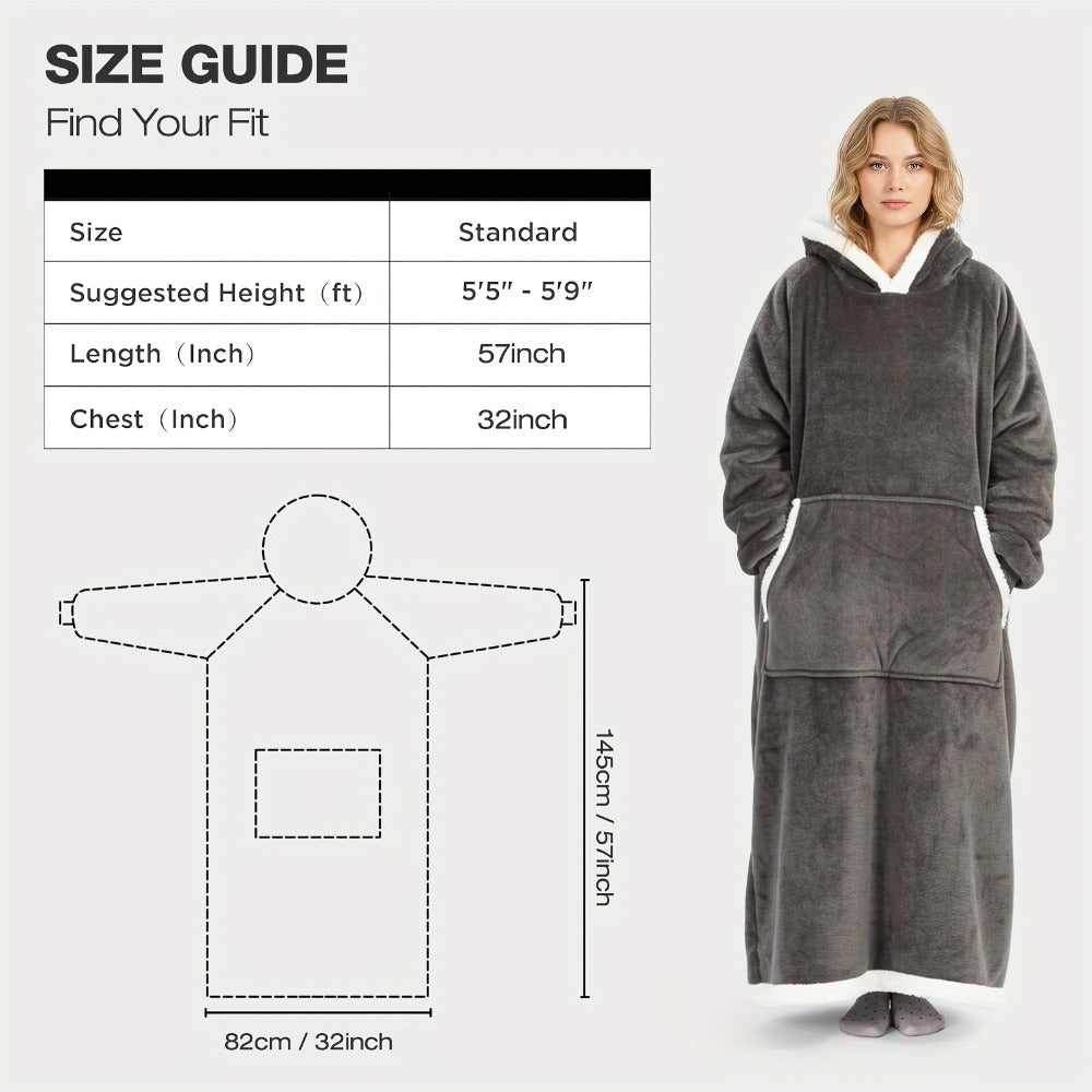Wearable Blanket Hoodie - Oversized Extra-Long Ultra-Soft Acrylic Hooded Blanket for Adults, Warm Cozy TV Watching Winter Gift for Christmas Valentine's Day