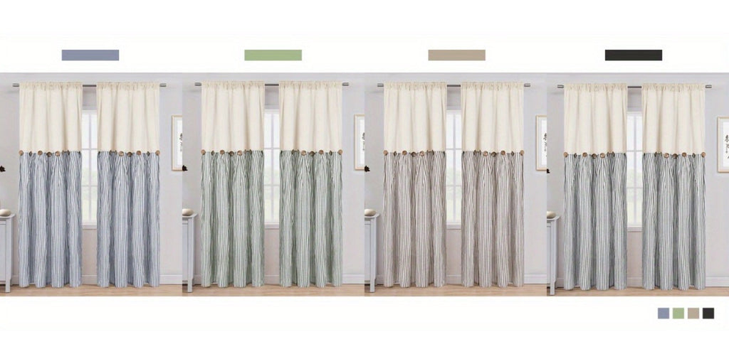 Semi Sheer Curtains Bohemian Linen Cotton Patchwork Grommet Top Window Drapes for Bedroom Living Room Kitchen Bathroom Cafe - Boho Country Cottage Style 4 Seasons 1 or 2 Panels