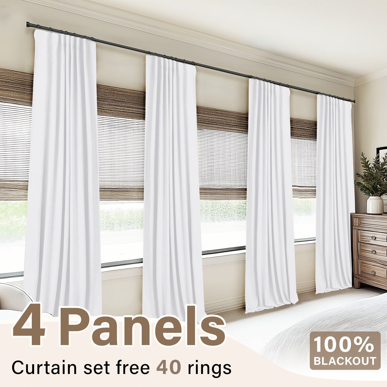 100% Blackout Curtains 4 Panels Faux Linen Textured Thermal Insulated Drapes - Room Darkening Window Curtains for Living Room Bedroom, Clip Rings & Rod Pocket, Energy Efficient Home Decor 50W x 84-120L