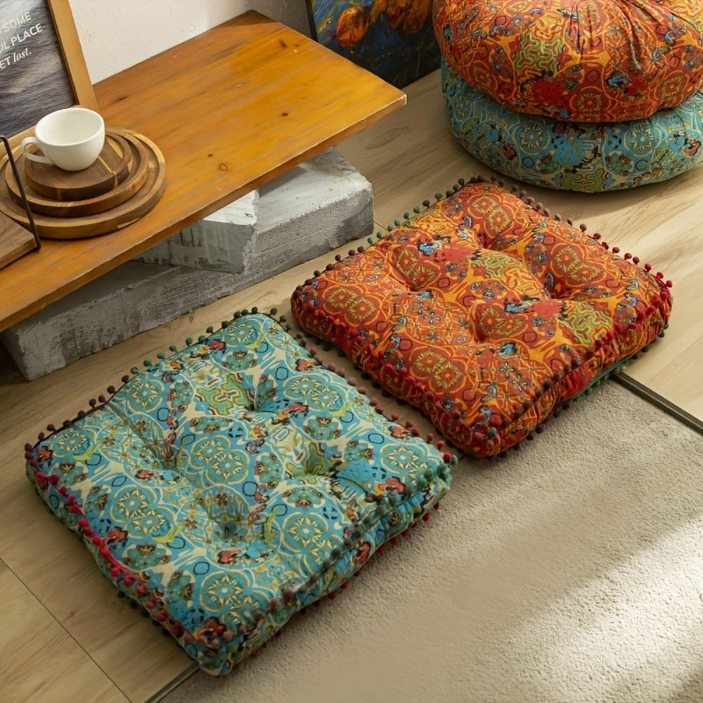 Moroccan Boho Chair Cushion Seat Pad with Cover Fiberfill Stuffed Bohemian Floor Cushion for Outdoor Indoor Chairs Benches Living Room Bedroom Hand Washable Decor