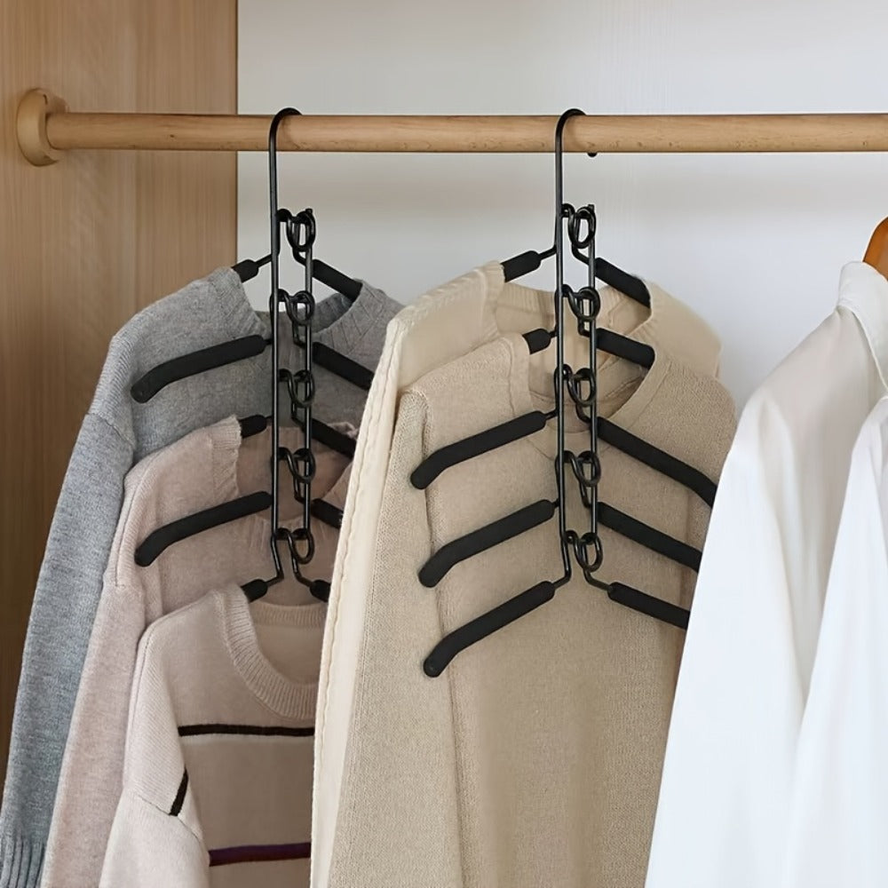 Space Saving Hangers 5-in-1 Multi-Layer Metal Closet Organizer | Heavy Duty Non-Slip Foam Pads | 2 Pack Clothes Hanger for Coats Sweaters Suits T-Shirts Closet Space Saver