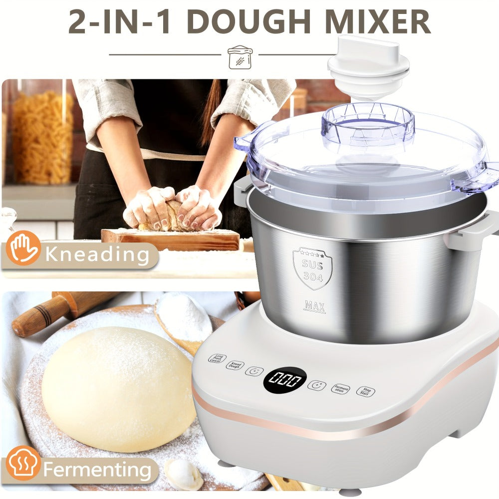 Electric Dough Maker 7Qt with Fermentation Function - 250W Dough Kneading Machine, 304 Stainless Steel Bowl, Microcomputer Timer, Constant Temperature Ferment, for Bread Pizza Pasta Dumplings, Red/White