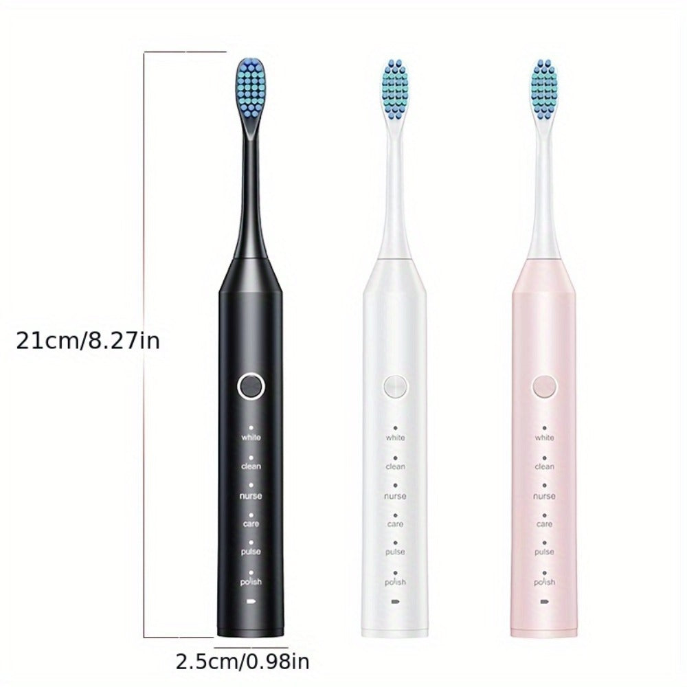 Rechargeable Toothbrush ¨C 6 Cleaning Modes, 500mAh Lithium Battery, USB Charging, Soft Bristles, 4 or 8 Brush Heads, Black White Pink Electric Toothbrush for Adults Deep Clean & Whitening