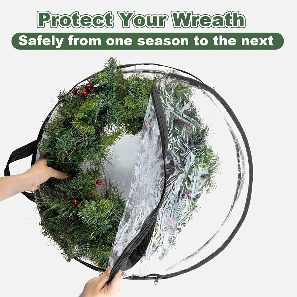Wreath Storage Bags Heavy Duty PVC Garland Protectors with Handles ¨C 24 & 30 Inch Transparent Christmas Wreath Organizer, 2 or 4 Pack