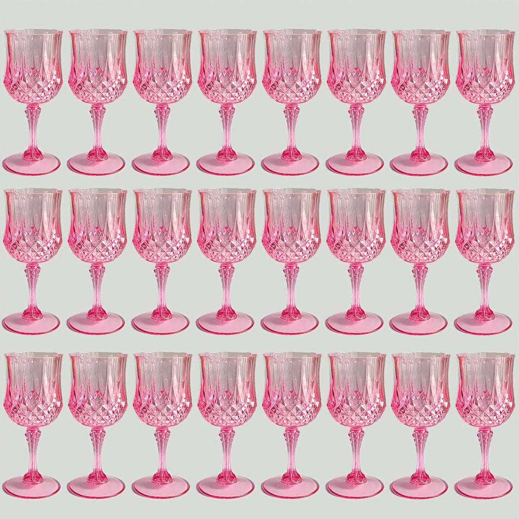 Plastic Wine Glasses 24 Pack ¨C Colorful Shatterproof Goblets for Parties, Weddings & Events ¨C Reusable Vintage-Style Stemmed Cups ¨C Lightweight Bulk Drinkware in Pink, Gold, Blue, Rose Gold & Green
