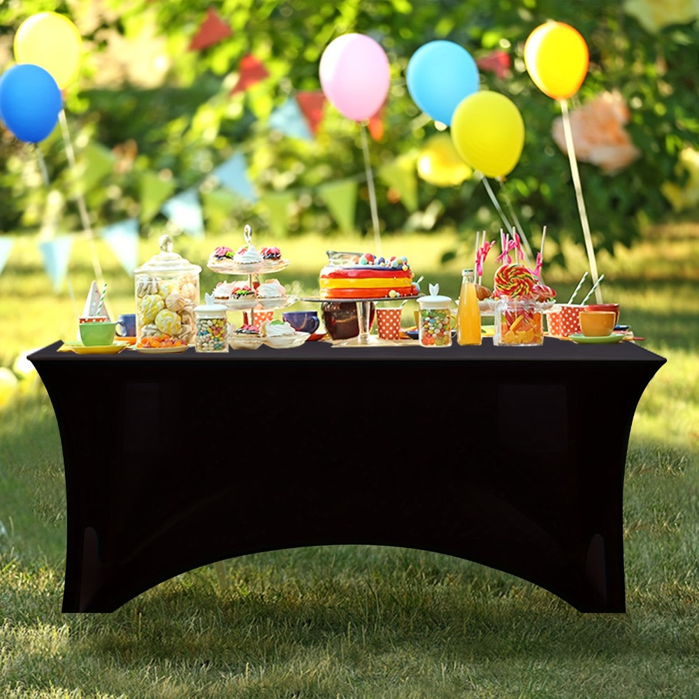Spandex Stretch Fitted Tablecloths 2pcs 3pcs ¨C 4ft 6ft 8ft Rectangular Elastic Table Covers, Wrinkle-Resistant in Black & White for Wedding, Banquet, Trade Show, Graduation & Party Decoration