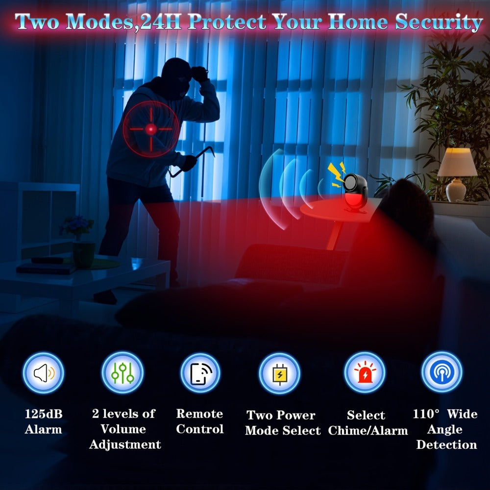 125dB Wireless Motion Sensor Alarm with Siren Light & Remote Control ¨C Indoor Infrared Security Motion Detector for Home, Shed & Garage ¨C Battery Operated PIR Alert System (Black & White)