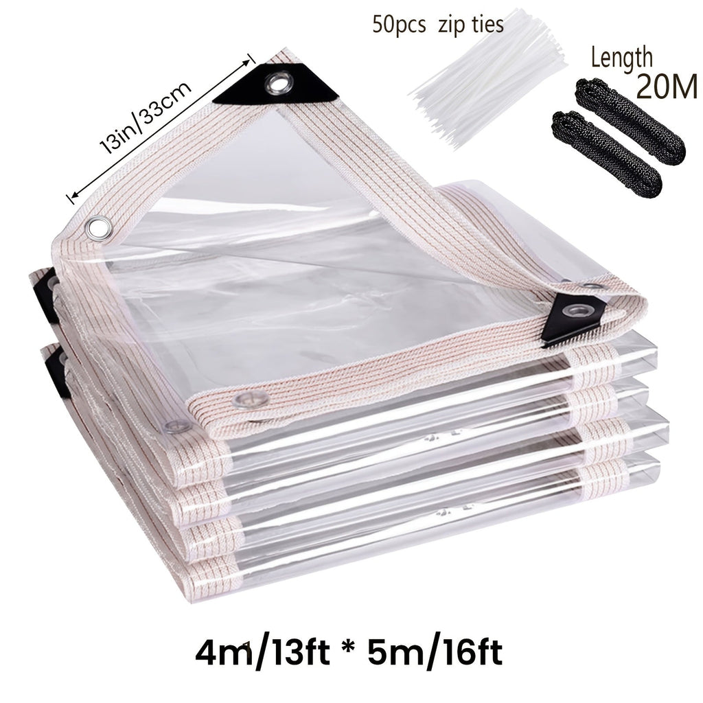 Clear Waterproof Tarp Heavy Duty Transparent PE Tarpaulin with Grommets ¨C Rainproof Cover for Porch Canopy Henhouse Plant Camping & Outdoor Garden, Multi-Size