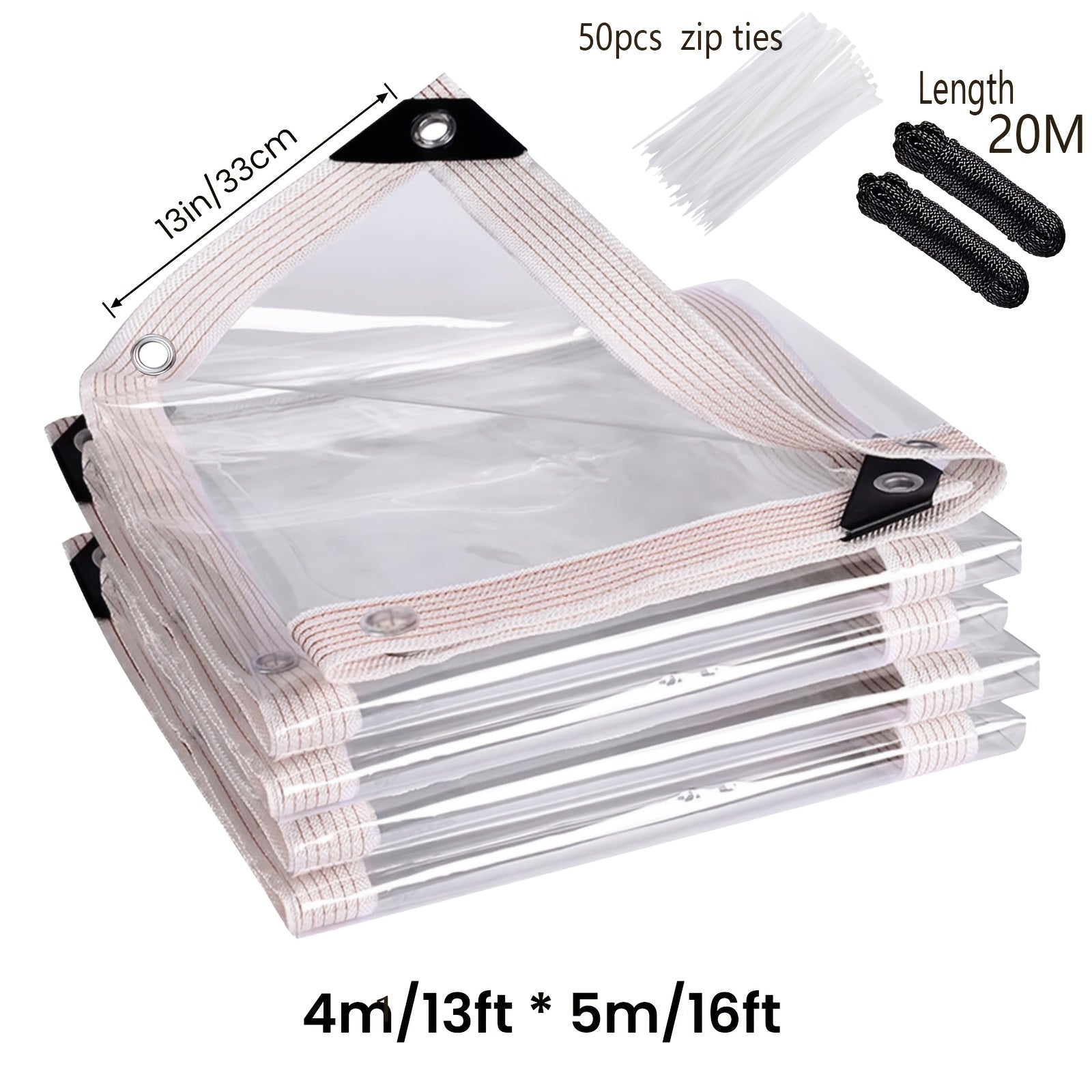 Clear Waterproof Tarp Heavy Duty Transparent PE Tarpaulin with Grommets ¨C Rainproof Cover for Porch Canopy Henhouse Plant Camping & Outdoor Garden, Multi-Size