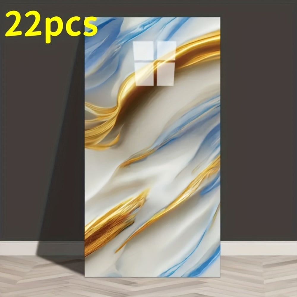 Self-Adhesive Waterproof PVC Wall Sticker 22pcs Peel and Stick Marble Boho Wallpaper 11.81x23.62in Oil Resistant for Kitchen Bathroom Living Room Bedroom Decor