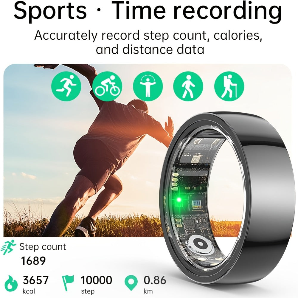Smart Ring Health Fitness Tracker - Sleep Monitor Heart Rate Temperature Blood Pressure Pedometer Calorie Menstrual Cycle Tracker, Bluetooth 5.0 Compatible with iPhone Android, No Subscription Fee
