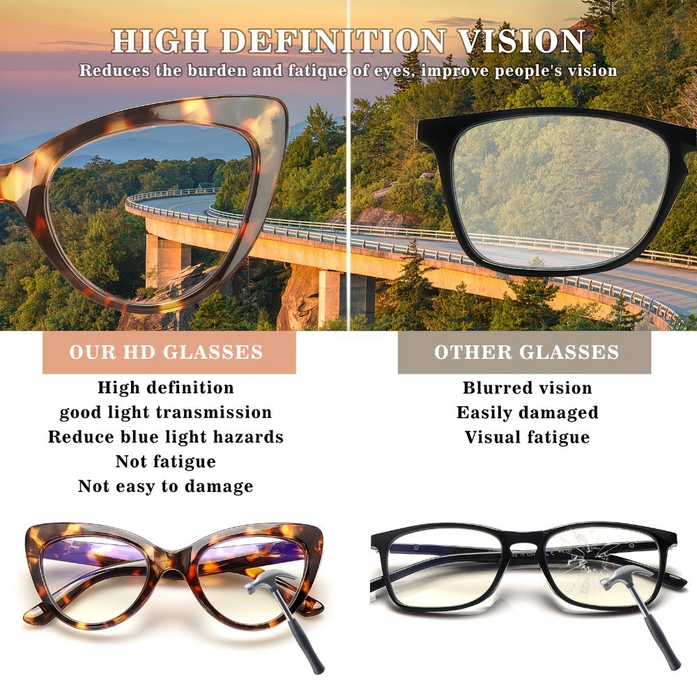 Cat Eye Reading Glasses 4 Pack Women Blue Light Blocking ¨C Leopard Print Gradient Stylish Frames, Spring Hinges, Computer Readers for All Face Shapes, Multiple Magnification Strengths