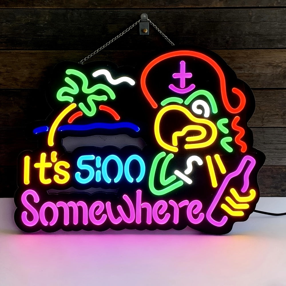 Neon Light Sign Beer O'Clock It's 5 O'Clock Somewhere Bar Sign LED Wall Decor for Man Cave Home Bar Pub Game Room Party Birthday Bedroom Window Decoration Gift