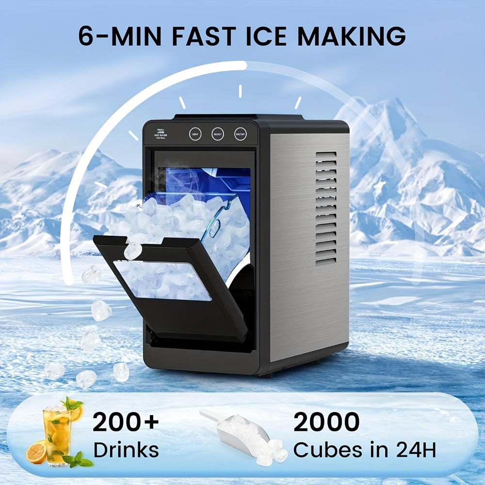 Portable Ice Machine ¨C 28 Lbs/24Hrs, 8 Ice Cubes in 6 Mins, Self-Cleaning, Quiet Compact Countertop Ice Maker with 27oz Tank, 1.1lb Storage Basket & Scoop for Home, Kitchen, Camping & RV